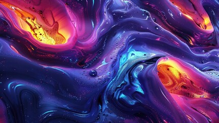 Abstract swirl of vibrant purple, blue, and orange colors.