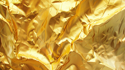 Abstract golden background texture, shiny and reflective gold surface with natural patterns of crumpled foil for luxury design or packaging concept