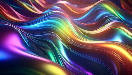 Fototapeta premium Rainbow neon color wavy holographic background surface