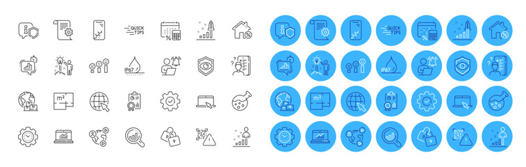 Education, Portable computer and Internet line icons pack. International delivery, Shield, Time management web icon. Waterproof, Annual tax, Seo analysis pictogram. Chemistry lab. Vector