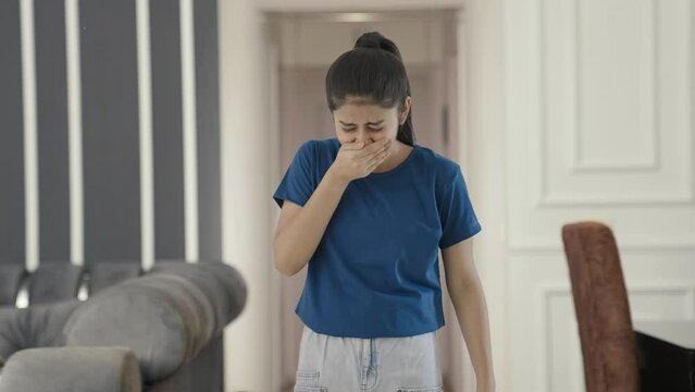 Indian teenage girl suffering from cold and cough