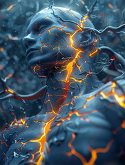 Illustration of the destruction of the human figure, a disease created by artificial intelligence