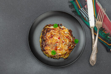 Homemade vegan cabbage steaks with herbs and spices. Healthy food ready to eat on a serving plate
