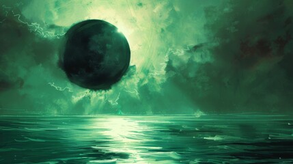 Solar eclipse illustration. Above the water
