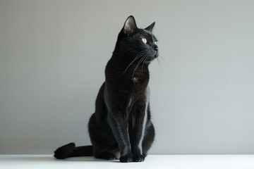 Digital image of  black cat sitting on a white background, high quality, high resolution