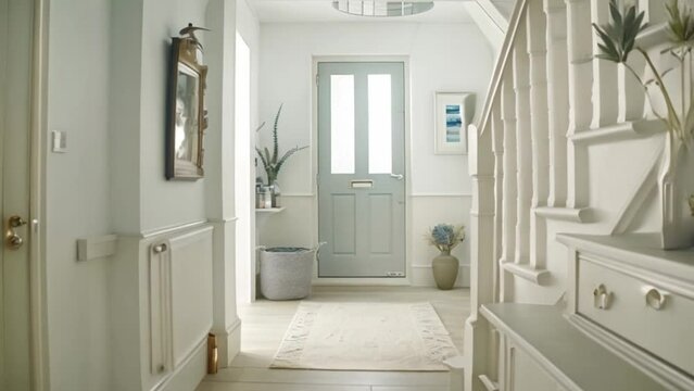 Hallway decor, white coastal cottage interior design and country house, entryway furniture and entrance hall home decor, English countryside style idea