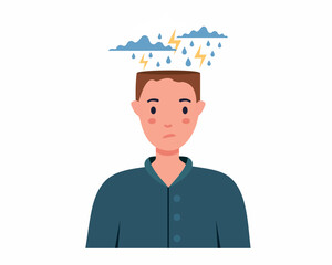 depressed unhappy man feeling under the weather suffering feeling stressed and lonely vector illustration