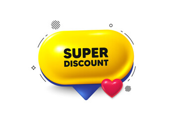 Offer speech bubble 3d icon. Super discount tag. Sale sign. Advertising Discounts symbol. Super discount chat offer. Speech bubble love banner. Text box balloon. Vector