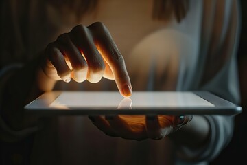 Person using tablet with finger on screen