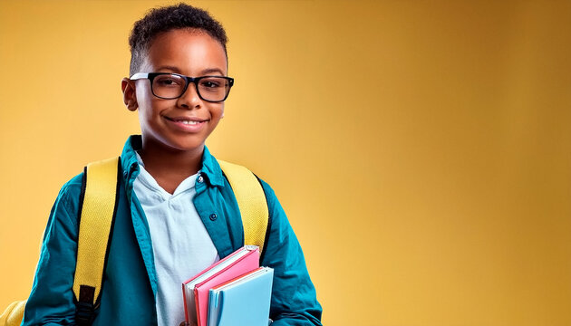 JOVEM ESTUDANTE SORRINDO SEGURANDO LIVROS E CADERNOS EM UM CONCEITO DE VOLTA &Agrave;S  AULAS E ENSINO FUNDAMENTAL E ESCOLA ELEMENTAR