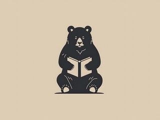 A simple, minimal vector logo design featuring a bear holding a book