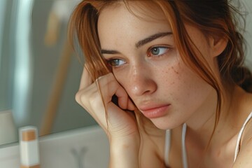 Fototapeta premium Portrait of woman with freckles facing camera