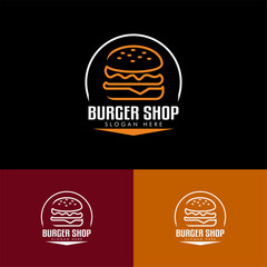 Burger logo vintage Illustration sticker emblem label design premium stamp line art logo