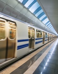 Naklejka premium train in station, train, station, railway, transport, travel, metro, 