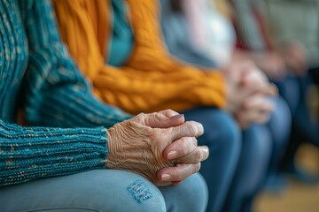 Fototapeta premium Group sitting bench hands clasped together