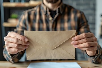 Person holding brown envelope with paper inside