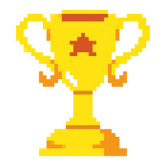 Fototapeta premium Pixel art golden cup award trophy icon