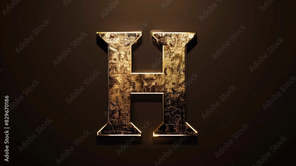 Poster a striking golden letter h on a sleek black background. perfect for graphic design projects or brand