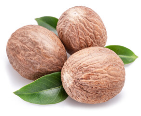 Nutmeg seeds isolated on white background.