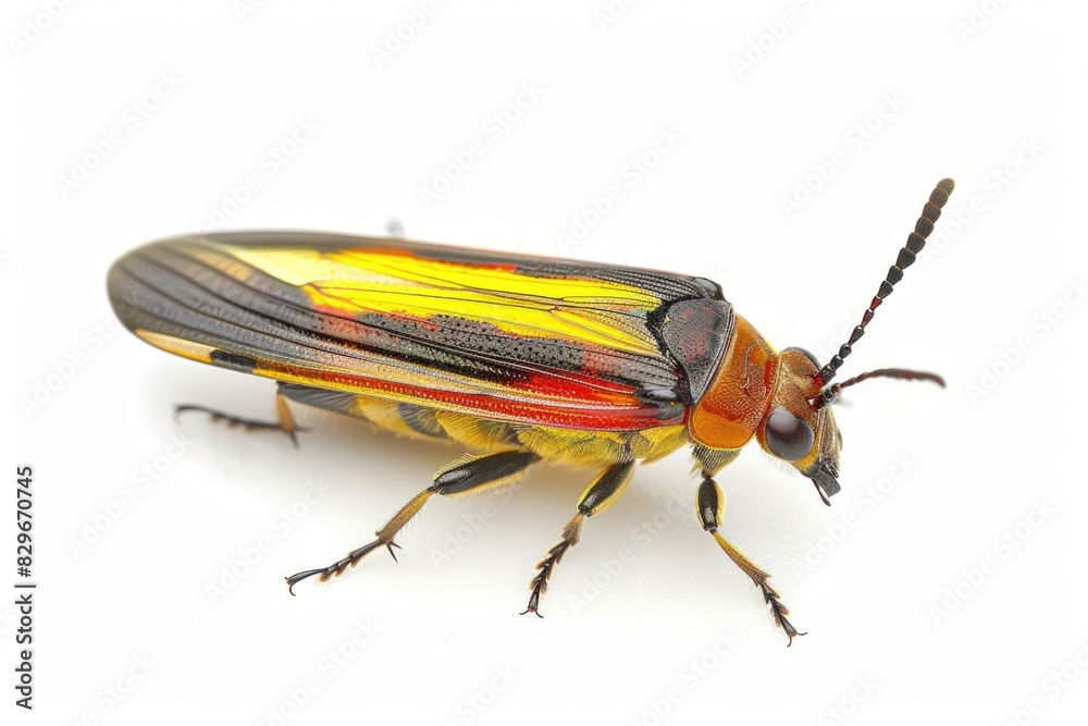 Sticker Close up of a colorful insect on a white surface. Suitable for educational materials