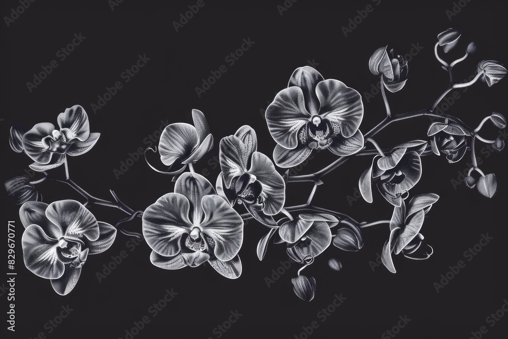Poster A drawing of a bunch of flowers on a black background. Perfect for adding a pop of color to any design project