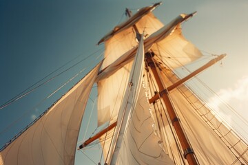 A picturesque tall sail boat sailing under a clear blue sky. Perfect for nautical themes