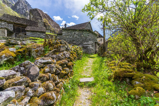 Sabbione Village view in Val Bavona of Switzerland