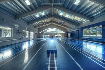 Naklejka premium An empty indoor swimming pool. Suitable for various concepts