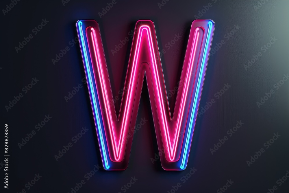 Poster a neon letter w glowing on a dark background. perfect for adding a modern touch to designs