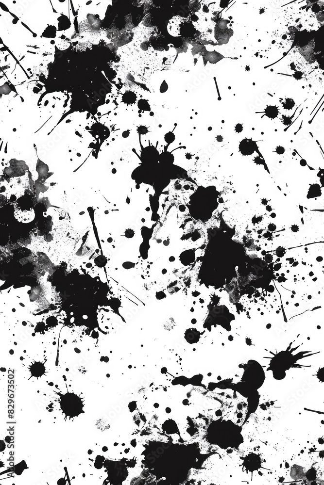 Poster abstract black ink splatters on a clean white background. suitable for graphic design projects and a