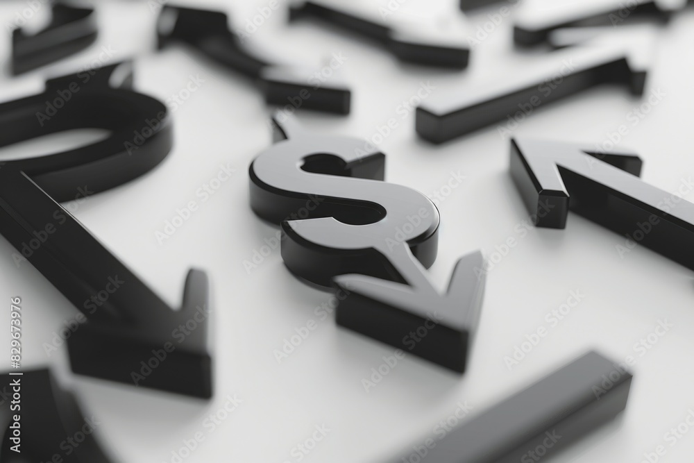 Poster a pile of black letters with a dollar sign in the middle. can be used for financial concepts