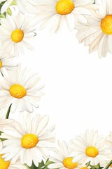 Obraz premium daisy themed frame or border for photos and text. with white petals and yellow centers. watercolor illustration, Perfect for nursery art, simple clipart, single object, white color background.