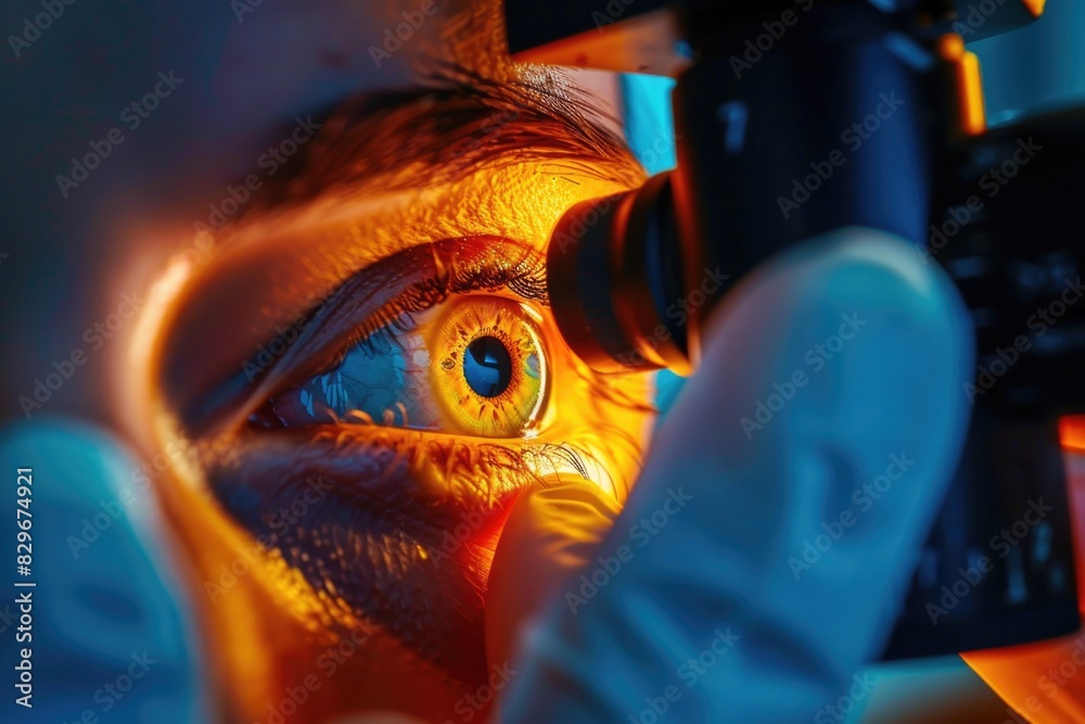 Aufkleber close up of a person using a microscope. suitable for educational and scientific concepts