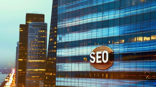 Scritta SEO sulla vetrata di un edificio