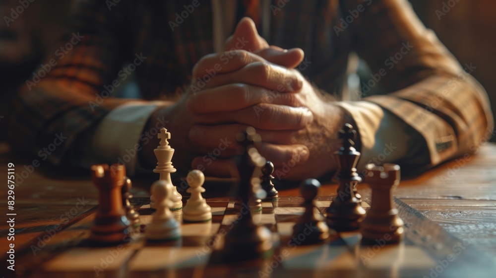 Poster close up of a person playing chess, great for strategy and intelligence concepts