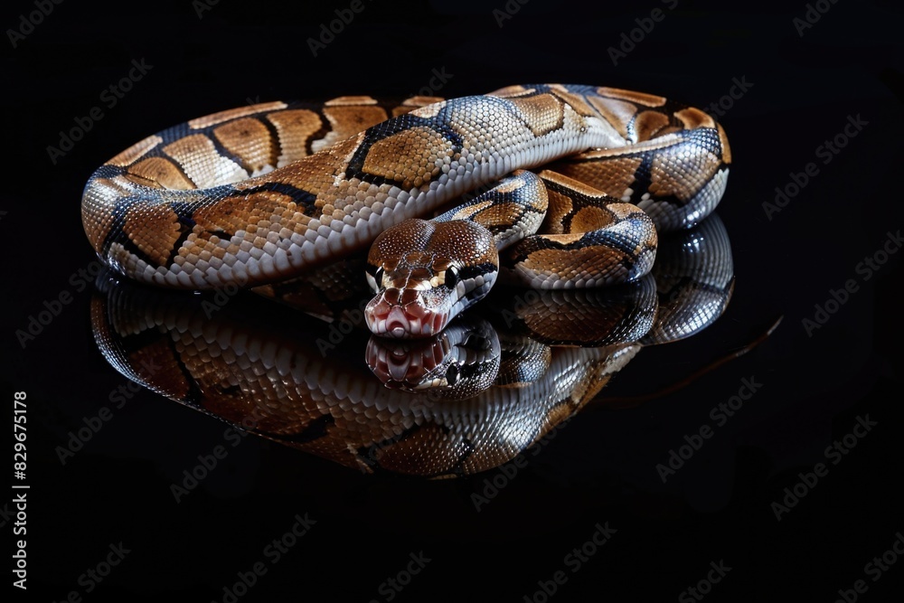 Poster a close up of a snake on a black surface. suitable for wildlife themes