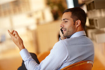 Phone call, offer or man in business talking for office project, conversation or deal...