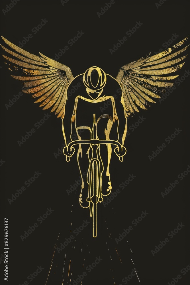 Poster a man riding a bike with wings, suitable for various concepts and designs