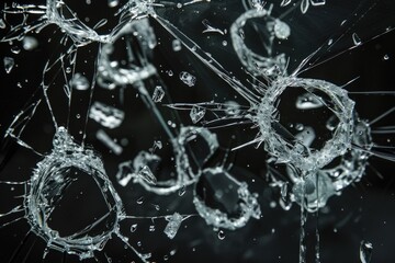 Water droplets covering a shattered glass window, suitable for background use