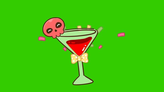  Animated Halloween Red Skull Wine Glass - Green Screen