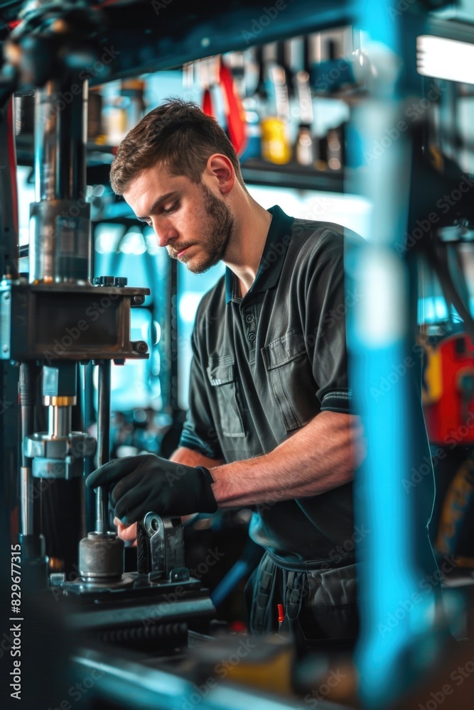 Poster a man operating machinery in an industrial setting. suitable for business and manufacturing concepts