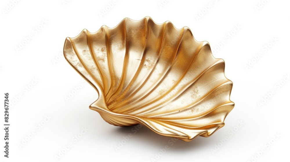Aufkleber a shiny gold shell shaped object on a clean white surface. perfect for product display or luxury con