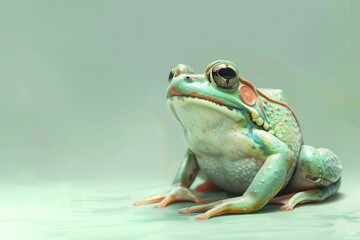 A frog wearing goggles sitting on the ground. Suitable for educational materials