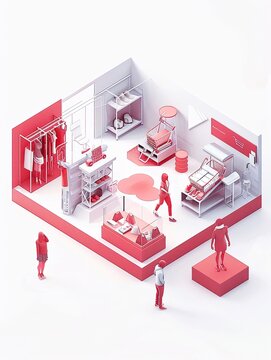 Immmagine isometrica della disposizione di un negozio