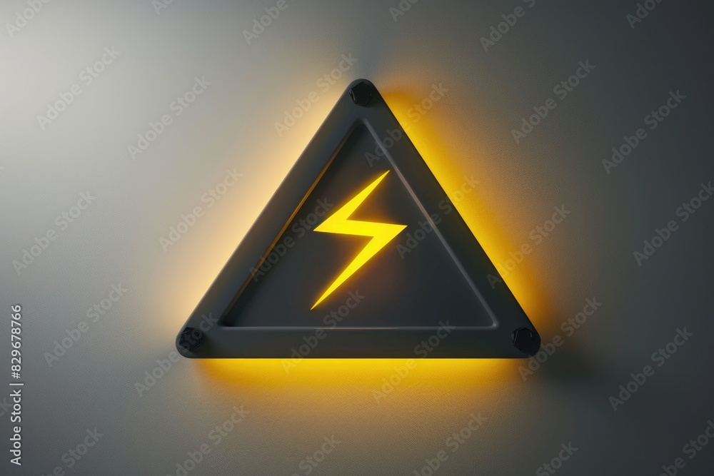 Poster A triangular sign with a lightning bolt symbol. Suitable for safety and warning concepts