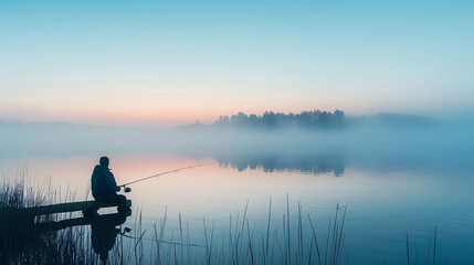 Twilight Serenity: Fishing on the Lake