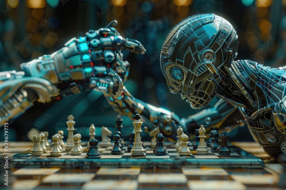 Aufkleber robot playing chess game, suitable for technology concept