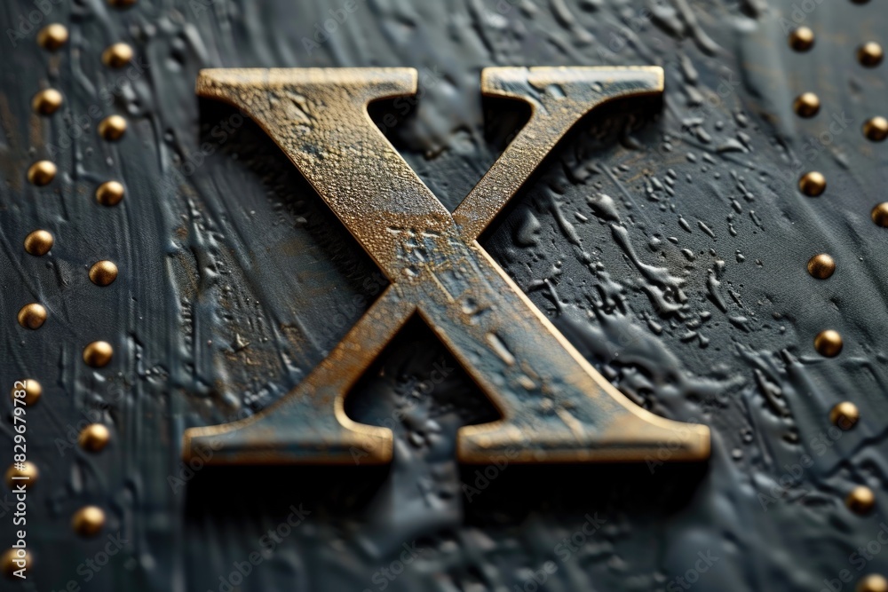 Poster close up of the letter x on a metal surface, suitable for various design projects