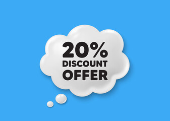 20 percent discount tag. Comic speech bubble 3d icon. Sale offer price sign. Special offer symbol. Discount chat offer. Speech bubble comic banner. Discount balloon. Vector