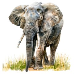 Fototapeta premium Ultra realistic watercolor style illustration of beautiful elephant, high detailed, isolated on white